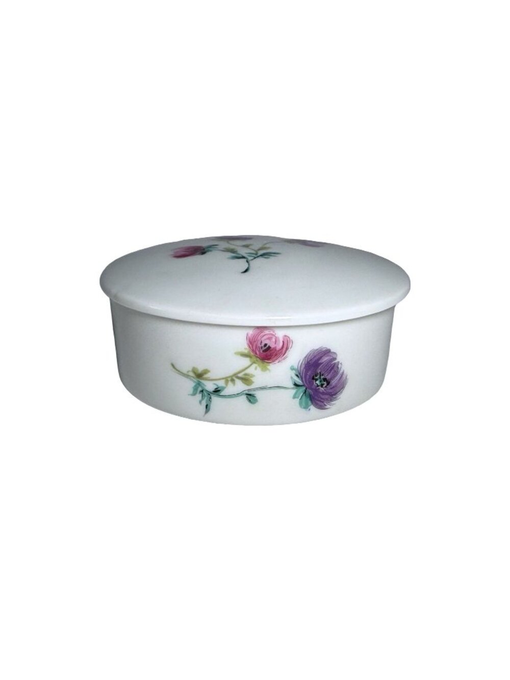 Vintage French Giraud Limoges Porcelain Trinket Box With Floral Design & Lid